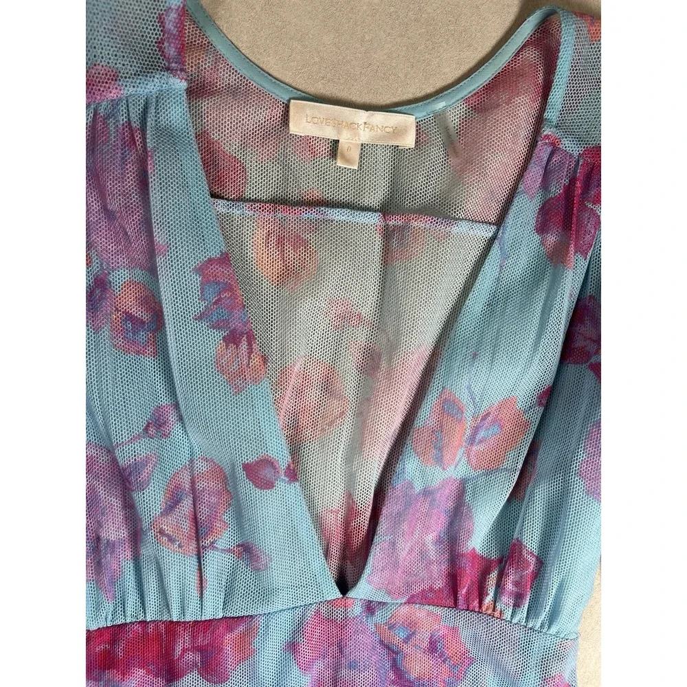 LoveShackFancy Blue And Pink Varsha‎ Mini Dress Sz 0 Ocean Reef Cocktail Party - Picture 3 of 8